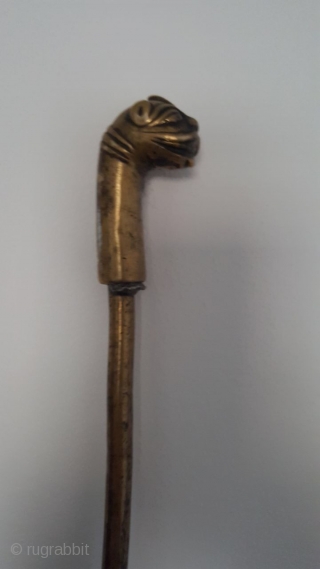 Mughal bronze walking stick with lion head 18th Century                        