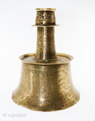 Ab extremely rare mamluk silver inlaid calligraphic brass candlestick an extremely rare islamic early mamluk calligraphic brass & silver inlaid brass candlestick, Egypt, circa 13TH/14th century. base of waisted form leading to  ...