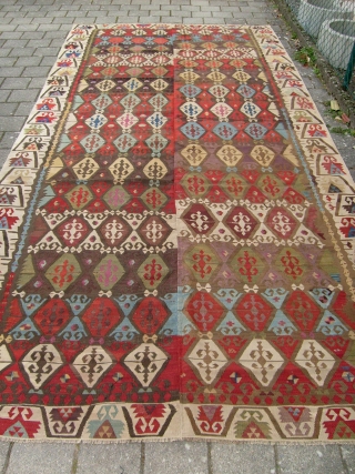 RARE ANATOLIAN KILIM WITH ALL GOOD COLORS AND IN GREAT SHAPE, FIRST HALF OF THE 19TH CENTURY, 380cm x 184cm,,             