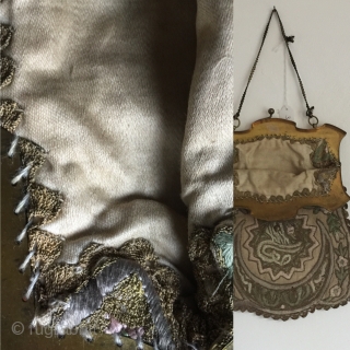 Late Ottoman pouch Kese,1890-1913, Edirne,Metal and silk embroidery on linen size 24 cm x 18,5 cm ,very good condition              