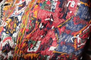 Antique Afshar sumac  cotton highlights  saddel bag kerman 19th c.,Jamal barez Kuhe region persian
backside weft wrapping red kilim cotten warp please ask         