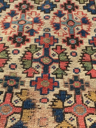 antique ivory ground Runner 19th c north east Persian Āzar Schahr Region
size circa 360 cm x 124 cm               