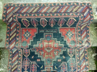 Rare and collectible ANTIQUE BAKU Khila Buta East Azerbaijan dated circa 1910       with writing: once in handcuff once without them

size 232 cm x 117 cm  