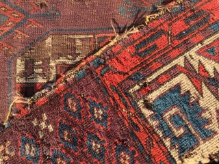 Early classic P- chodor Yomud main Rug fragment mid 18th Century -1790 
Very pretty secondary guls , condition several holes not breaking please ask future details       