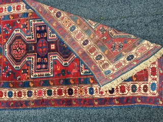Antique double keyhole/shield 20th c 1900-1920 Baku Kuba shield rug East Caucasian, Azerbaijan border design region khanbaku village rug in mint condition wool warp cotton and wool weft size 161 cm x  ...