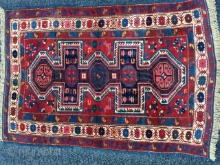 Antique double keyhole/shield 20th c 1900-1920 Baku Kuba shield rug East Caucasian, Azerbaijan border design region khanbaku village rug in mint condition wool warp cotton and wool weft size 161 cm x  ...