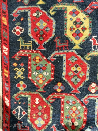 South Caucasian carpet, late 19th C. in very good condition, with only very minor breaks on the edges.  8'4" inches long x 3'5 wide(254cm x 104). Blue and brown field with  ...