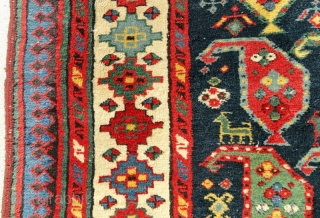 South Caucasian carpet, late 19th C. in very good condition, with only very minor breaks on the edges.  8'4" inches long x 3'5 wide(254cm x 104). Blue and brown field with  ...