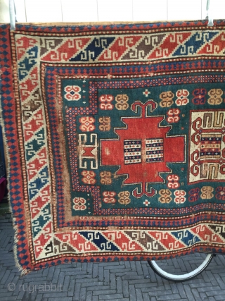 A very rare Karachove rug 122CM by 200CM Attractive colores edge about 120-140 years,it need good restoration it can be considered as a peace of art.       