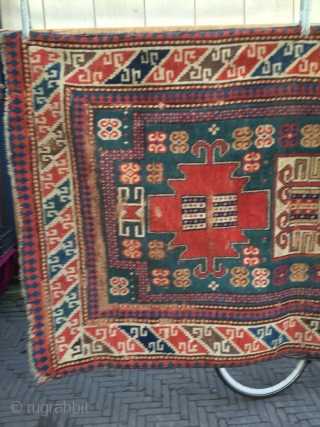 A very rare Karachove rug 122CM by 200CM Attractive colores edge about 120-140 years,it need good restoration it can be considered as a peace of art.       