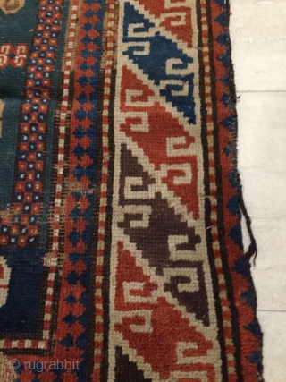 A very rare Karachove rug 122CM by 200CM Attractive colores edge about 120-140 years,it need good restoration it can be considered as a peace of art.       