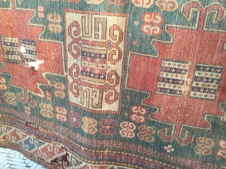 A very rare Karachove rug 122CM by 200CM Attractive colores edge about 120-140 years,it need good restoration it can be considered as a peace of art.       