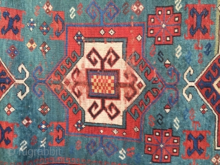 Old fachralo kazak rug with 3 medellin, attractive colores,with green field size 139cm x 205cm filled with art work.it can be use directly as a very rare fachralo after good cleaning or  ...
