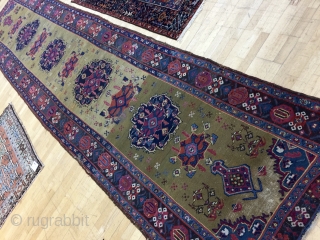 Archaic 3' 10" - 4' 2" x 17' 10" Karabagh with wear and a tear.   Quote includes shipping/U.S.  3 day returns         