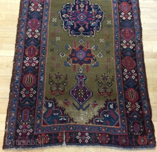 Archaic 3' 10" - 4' 2" x 17' 10" Karabagh with wear and a tear.   Quote includes shipping/U.S.  3 day returns         