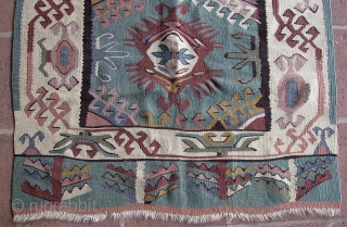 3' 5" x 4' 10" European Kilim; needs to be cleaned.  3 day returns/shipping included in quote/U.S.A.               