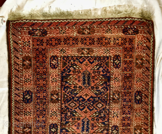 Circa 1915 Antique 3' 10" x 7' 0" Salar Khani Baluch, remaining in full pile condition and retaining
original side and end finishes. Has a few holes. Price includes shipping throughout continental U.S.
$275  ...