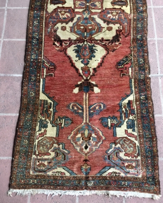 3' 3" x 9' 7" Northwest Persian in reasonably good overall  pile condition; some low spots.  Needs approx. 100 knots re-piled; one end is uneven.      