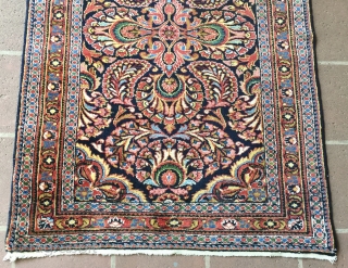 3' 7" x 5' 2" Jewel Toned Lilihan in excellent condition.  One slightly frayed 
corner and spots of dark carpet glue residue on one area of the backside.    