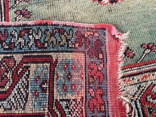 Antique Mudjur Prayer rug, circa 1850 - 168 x 121 cm.
In original condition, some wear. Lovely early dyes and soft wool.

£1100 ono.           