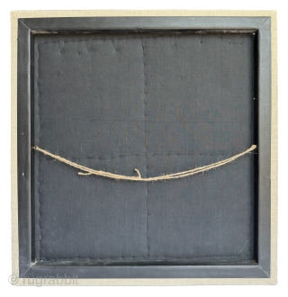 Antique Heriz bag face, circa 1900, that has been sewn onto a hessian wrapped wooden frame, which can be hung on a wall as a piece of rug art.

The size of the  ...