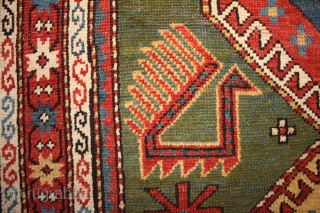 Antique Kazak rug, Caucasus, Late 19th Century 4'4 x 3'1 ft. 1.32 x .94m  In good condition and rare in this green colour! SOLD        