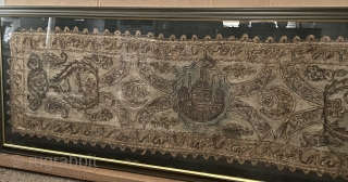 Stunning 19th Century Ottoman (Turkish) 6’x2’ tapestry/ rug and 34”x18” bochas/ pillow case.
Items have beautiful detail and are silk embroidered/ metal thread. There is a mosque in the center of the large  ...