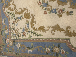 Beautiful Indo-Chinese hand knotted 6’x9’ aubusson wool rug. I believe the rug was made by Royal Rugs in India in the 80’s. The color is cream and light blue, I believe the  ...