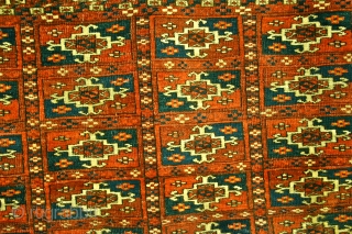 Tekke Wedding Rug / circa 1880
Size: 33" x 38"
The rug has one small area of old  repair, about 2" x 3", otherwise it is in overall good condition, tho missing a  ...