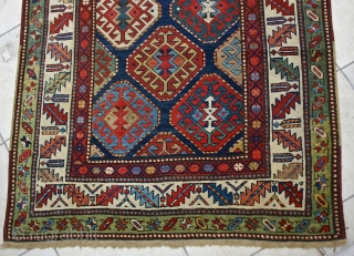 Antique Gendje / Circa 3rd qtr. 19th c.? Size: 7'2" x 1'3"
The beautiful small rug has an OUTSTANDING color palette and a brilliant array of multiple COLORS! I especially lov the lovely  ...