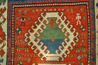 Really Old Bordjalu Kazak / First half 19th c.
Love the drawing of the borders, craft of the weaver, and it's slightly wonky sensibility.  The three little guys in different colors is  ...