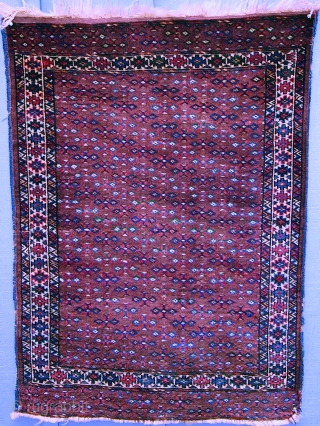 Chodor or  (possibly) Eagle II  Wedding Rug, circa 1850. 2'9" x 3'11" Structure; asymmetric knotting, mixed cotton and camel wool weft, 10 colors .p - Chodor? / Purple Ground Group  ...