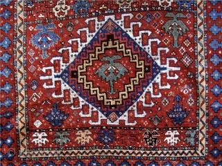 Antique Kuchan Kurd, circa 1875. This rug has wonderful saturated color and long silky shiny wool. The drawing is free and dynamic showing a great sense of freedom and imagination. The wefts  ...