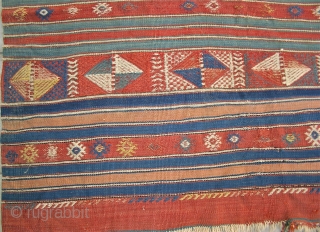 Excellent old Bergama, banded kelim, with cicim technique. Circa 1800. Bergama District. Size: 1.31 m. x 2.33m. Very good dyes, soft palette, as is typical to Bergamas of this age & district.  ...