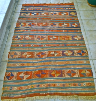 Excellent old Bergama, banded kelim, with cicim technique. Circa 1800. Bergama District. Size: 1.31 m. x 2.33m. Very good dyes, soft palette, as is typical to Bergamas of this age & district.  ...