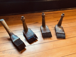 Four antique weaving combs, available individually or as a set. The "L" shaped ones are from Xinjiang province, China, and still have the dust of the Taklamakan Desert on them!  They  ...