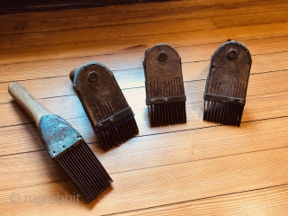 Four antique weaving combs, available individually or as a set. The "L" shaped ones are from Xinjiang province, China, and still have the dust of the Taklamakan Desert on them!  They  ...