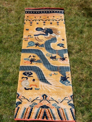 Ningxia Pillar Carpet approximately 92in X 32in or 234cm X 81cm. Latter half of the 20th century. Seemingly all vegetal dyes including what is likely a fugitive logwood dye that has washed  ...