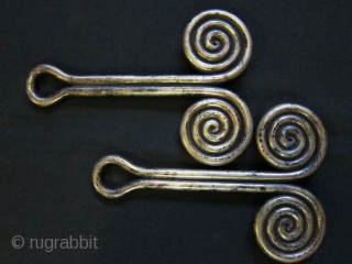 Indonesia - "Padung-Padung" solid cast ear ornaments, silver alloy.  Karo Batak People, North Sumatra.                  