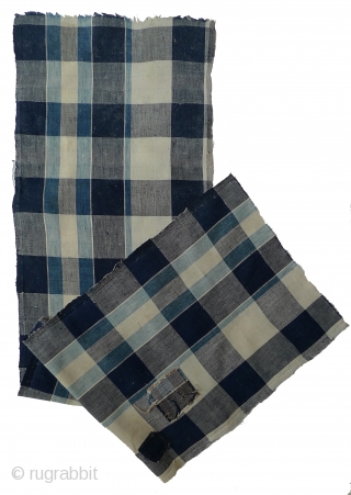 Group of Vintage Japanese Indigo Cotton Plaids. Bought in Japan in the 1970s - were older then. Basically good condition - a few minor holes. Some are handwoven. All selvedges intact. These  ...