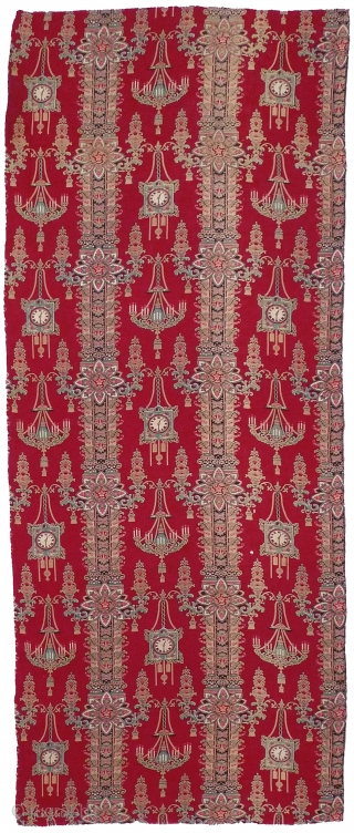 Russian Trade Cloth. Russia, early 20th century. Roller-printed length with an unusual design of clocks and chandeliers. 56" x 22.5". Right selvedge intact, but missing 1.5" from left side. This fabric had  ...