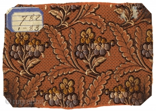 Five 19th Century Silk Jacquard Samples. France, c.1840s. These samples came from a French manufacturer's pattern book. They were woven on a jacquard machine and were the type of fabric that was  ...