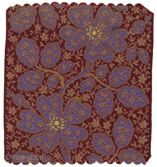 Group of 7 French 19th Century Ribbons. From French manufactures' sample books. A, B, C, E and F are silk jacquards. D is woven wool and silk; G is hand-embroidered. Sizes are  ...