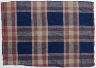 Group of 12 Japanese Cotton Plaids. Bought in Japan in the 1970s from a boroichi's warehouse - were old then. Good for patching. Assorted sizes and condition. #1 11" x 13" selvedge  ...