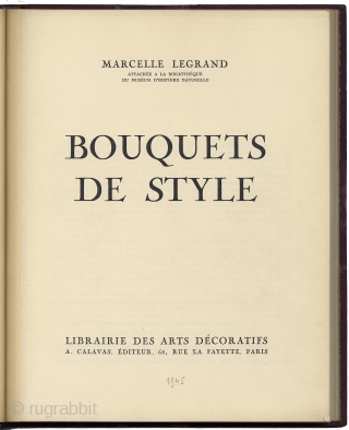 Bouquets de Style. Paris, 1945. 9.5" X 12". Beautiful burgundy leather-bound version complete with 48 plates; 8 in color. Gold embossed title, date, and small urn on leather spine; marbleized endpapers. Numbered  ...