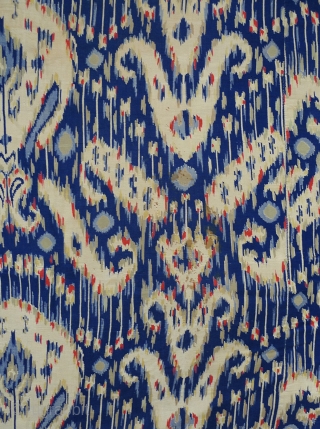 Faux-Ikat Quilt ("Kurpa"). Uzbekistan, circa 1970s. 78" high x 69" wide. Three joined lengths of printed cotton faux-ikat - each 28"x78"(selvedge to selvedge); 27.5"x78"; 13.5"x72". 16" repeat. (The entire length of cloth  ...