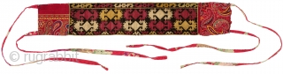 Uzbek (Lakai?) Headband. Uzbekistan, early 20th century. Fine silk cross stitch embroidery; backed with early 20th century Russian printed cotton. 21" x 3.5" (14" embroidery only). Fair condition - some embroidery abrasion;  ...