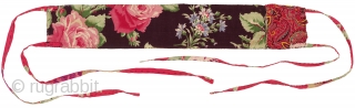 Uzbek (Lakai?) Headband. Uzbekistan, early 20th century. Fine silk cross stitch embroidery; backed with early 20th century Russian printed cotton. 21" x 3.5" (14" embroidery only). Fair condition - some embroidery abrasion;  ...