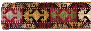 Uzbek (Lakai?) Headband. Uzbekistan. Early 20th century. Fine silk cross stitch; early 20th century Russian printed-backing. 22" x 3". Fair to poor condition - embroidery abraded in spots; some color runs; very  ...