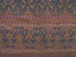Early 20thc. Cambodian skirtcloth of very fine silk; note the two different, very detailed borders; mellow natural colors; condition very good; color is more uniform than in overall photo. (For more fine  ...